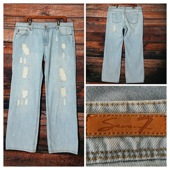 Seven 7 Jeans Plus Size 20 Wide Leg Embellished Distressed Light Wash Denim - Picture 1 of 11